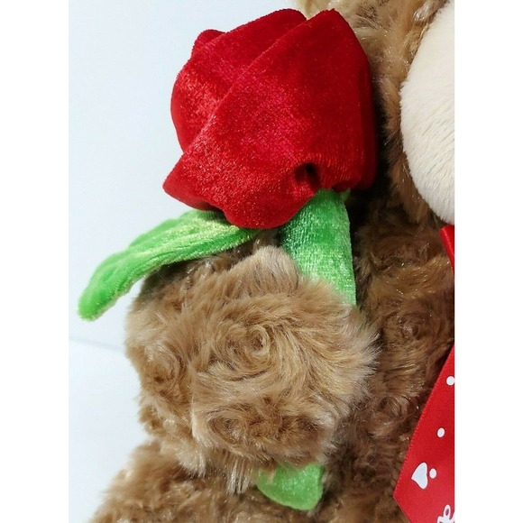 Kellytoy Valentine Brown Teddy Bear Rose Love Bow 12" Plush Stuffed Animal Toy - Picture 4 of 8